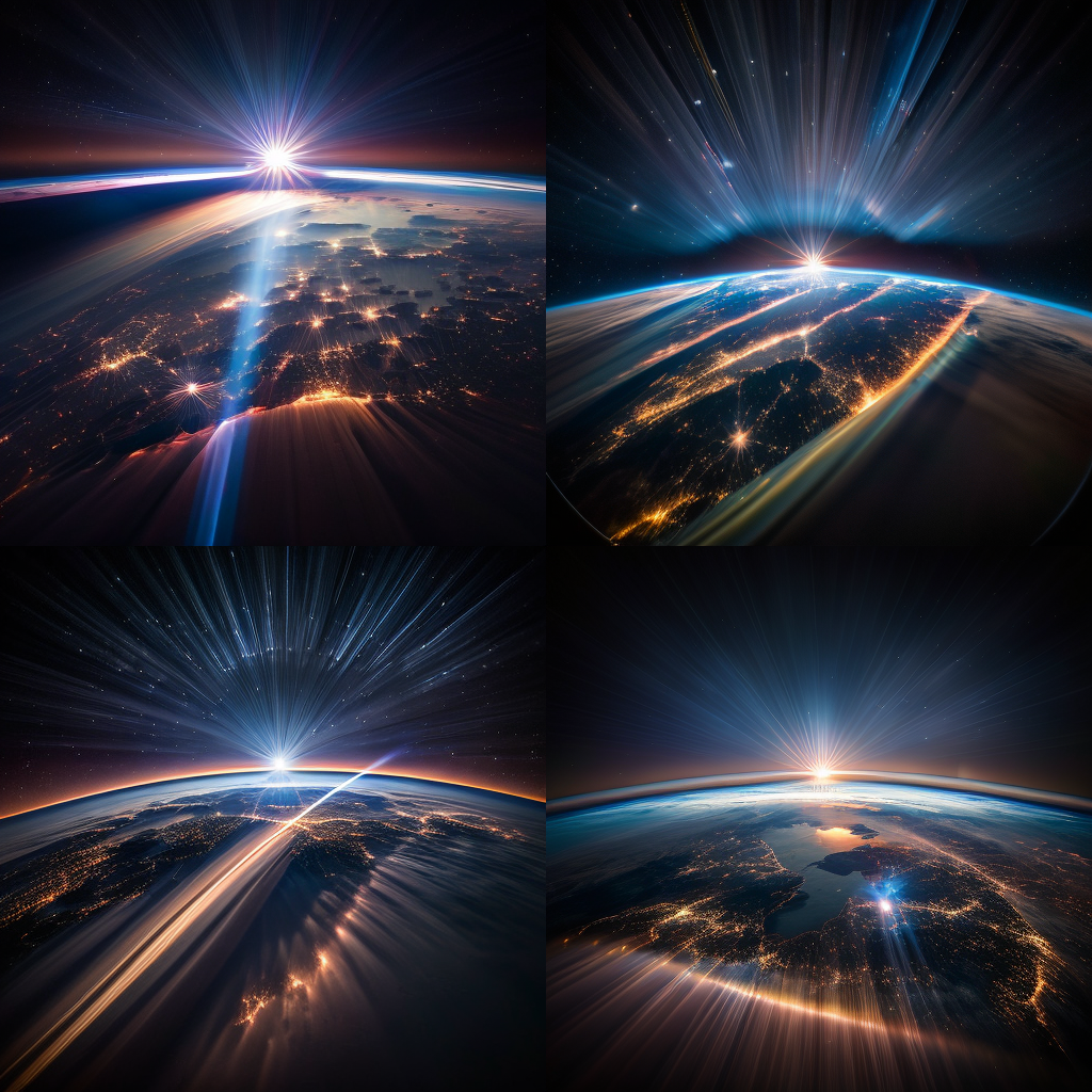 Lightbeams on earth - set of 4